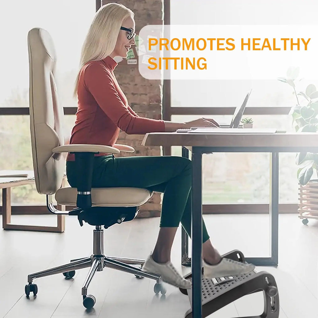 Repose-pieds ergonomique à placer sous le bureau avec rouleaux de massage, support pour les jambes, conçu pour soulager les douleurs et améliorer le confort à la maison ou au bureau.