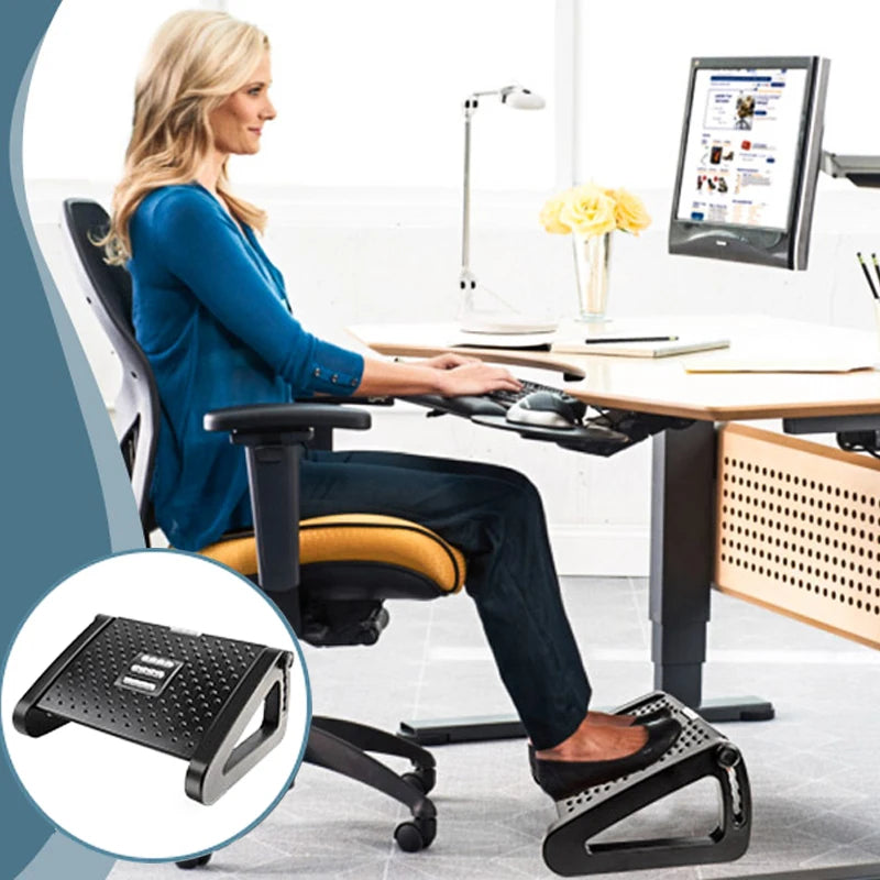 Repose-pieds ergonomique à placer sous le bureau avec rouleaux de massage, support pour les jambes, conçu pour soulager les douleurs et améliorer le confort à la maison ou au bureau.