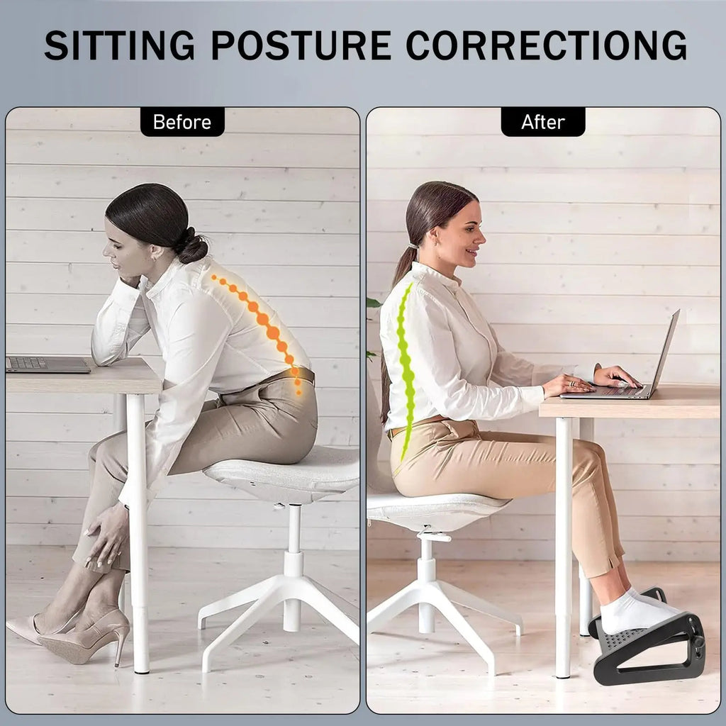 Repose-pieds ergonomique à placer sous le bureau avec rouleaux de massage, support pour les jambes, conçu pour soulager les douleurs et améliorer le confort à la maison ou au bureau.
