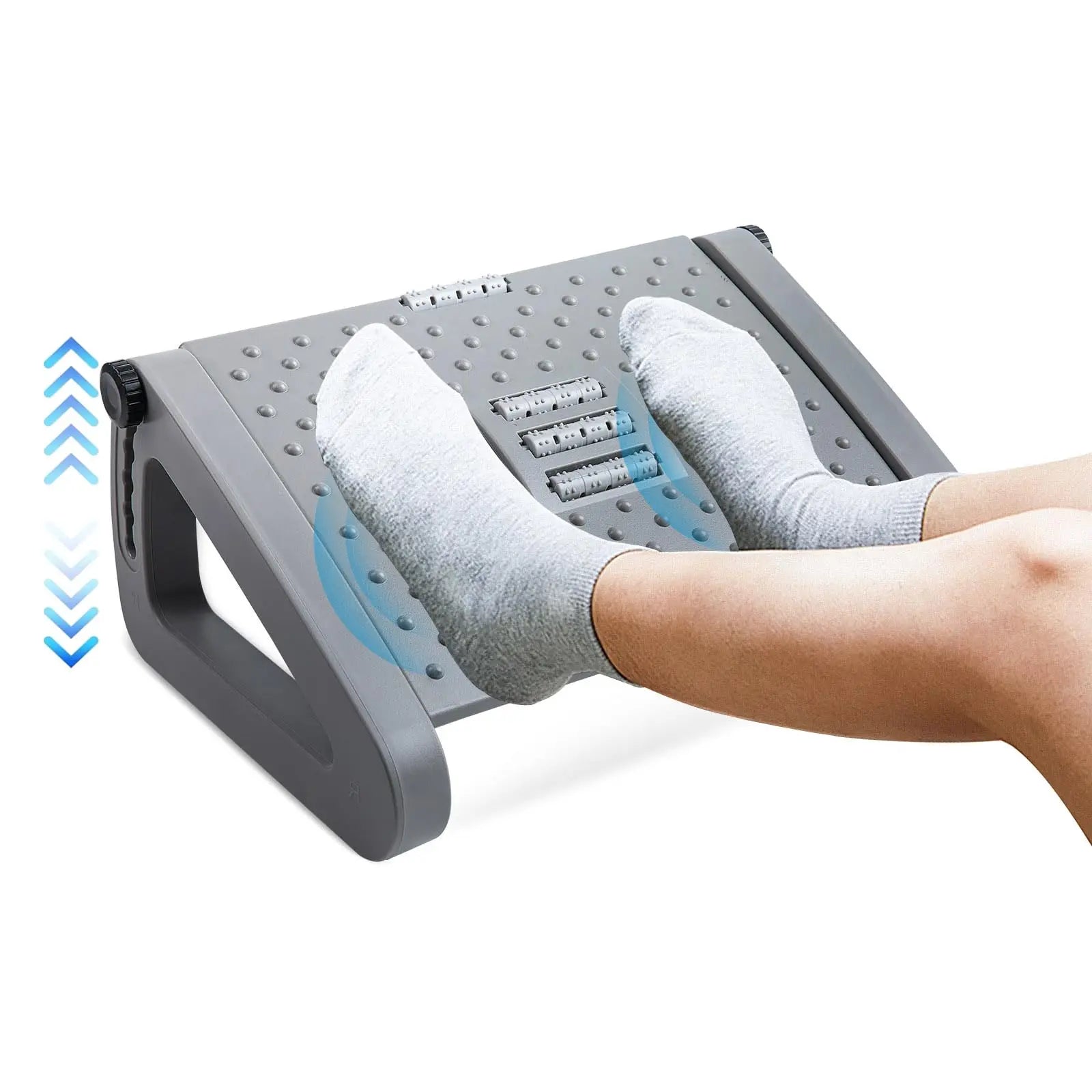 Repose-pieds ergonomique à placer sous le bureau avec rouleaux de massage, support pour les jambes, conçu pour soulager les douleurs et améliorer le confort à la maison ou au bureau.
